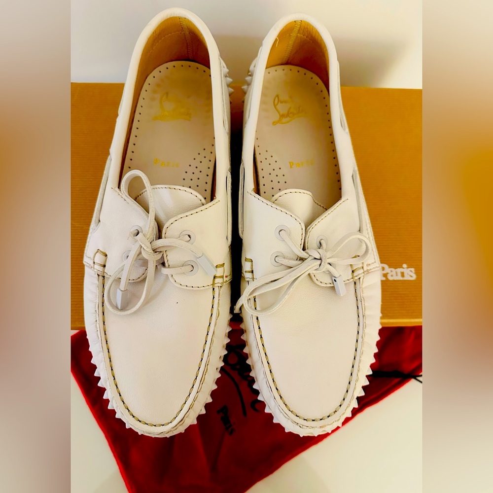 Christian Louboutin steckel flat calf white leather men loafers size 44